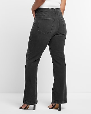 High Waisted Black Ripped 90s Bootcut Jeans