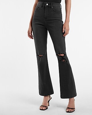 High Waisted Black Ripped 90s Bootcut Jeans
