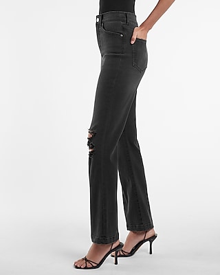 High Waisted Black Ripped 90s Bootcut Jeans