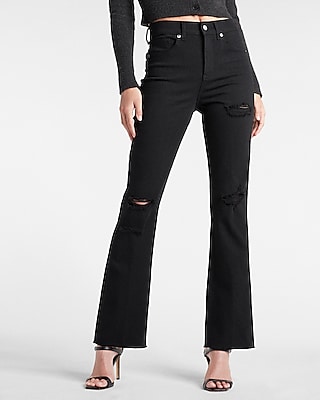 High Waisted Black Ripped 90s Bootcut Jeans