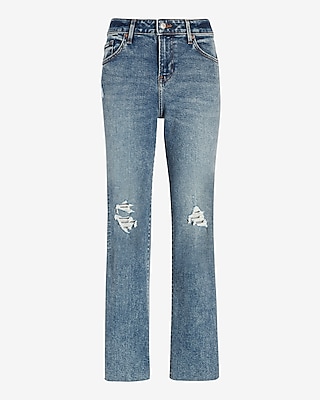 Mid Rise Medium Wash Ripped 90s Ankle Boot Jeans