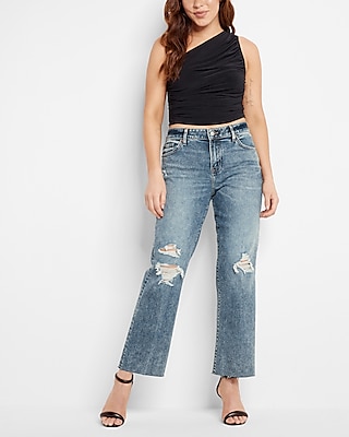 Mid Rise Medium Wash Ripped 90s Ankle Boot Jeans