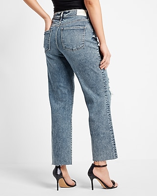 Mid Rise Medium Wash Ripped 90s Ankle Boot Jeans