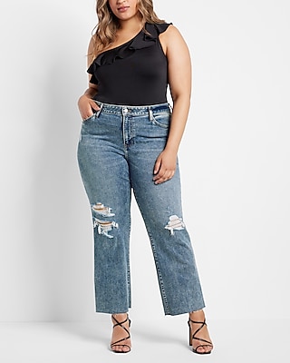 Mid Rise Medium Wash Ripped 90s Ankle Boot Jeans