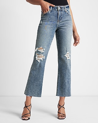 Mid Rise Medium Wash Ripped 90s Ankle Boot Jeans