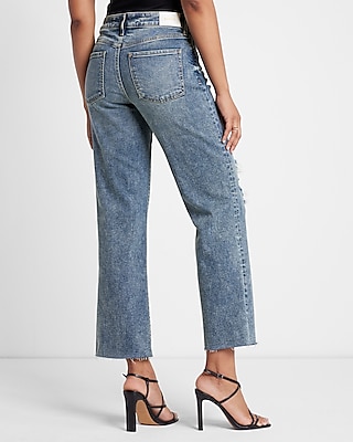 Mid Rise Medium Wash Ripped 90s Ankle Boot Jeans