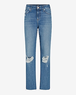 Mid Rise Medium Wash Ripped 90s Ankle Boot Jeans