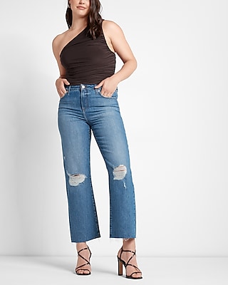 Mid Rise Medium Wash Ripped 90s Ankle Boot Jeans