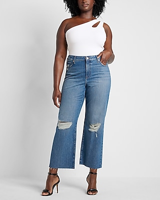 Mid Rise Medium Wash Ripped 90s Ankle Boot Jeans