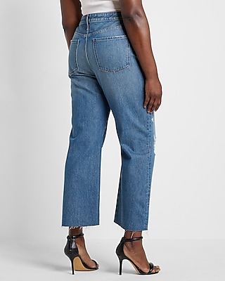 Mid Rise Medium Wash Ripped 90s Ankle Boot Jeans