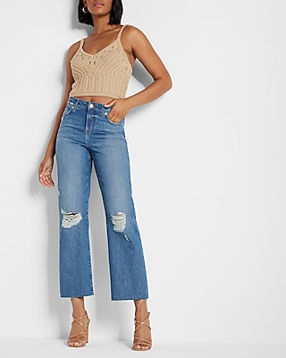 Mid Rise Medium Wash Ripped 90s Ankle Boot Jeans