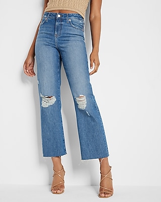 Mid Rise Medium Wash Ripped 90s Ankle Boot Jeans