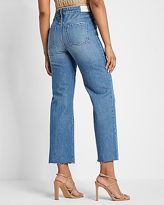 Mid Rise Medium Wash Ripped 90s Ankle Boot Jeans