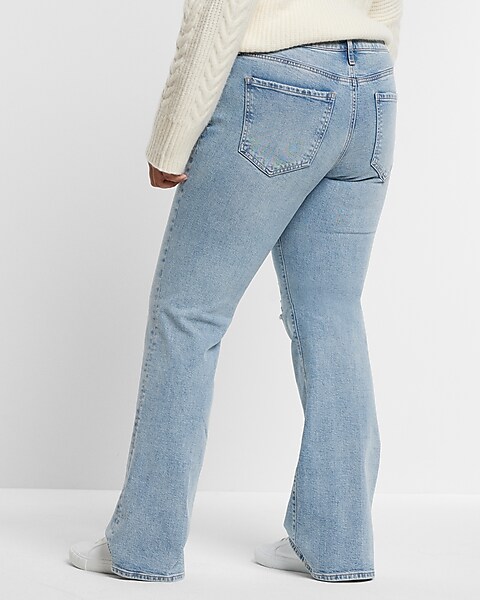 Women's Low-Rise Ripped Light Wash Flare Jeans