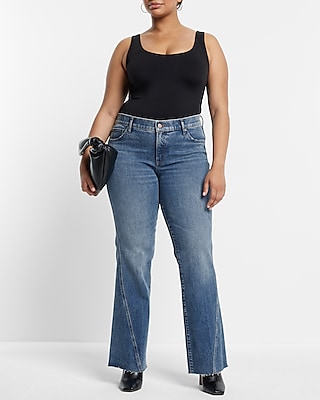 Low Rise Medium Wash Twist Front Seam Bootcut Jeans