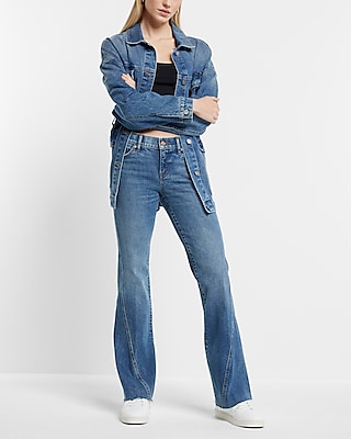 Low Rise Medium Wash Twist Front Seam Bootcut Jeans