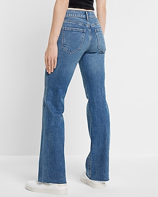 Low Rise Medium Wash Twist Front Seam Bootcut Jeans