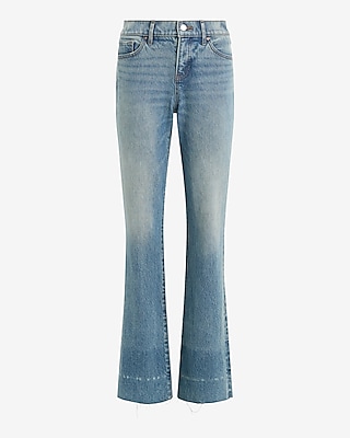 Mid Rise Light Wash Raw Hem Bootcut Jeans