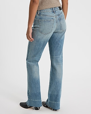 Mid Rise Light Wash Raw Hem Bootcut Jeans