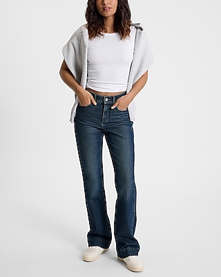 Mid Rise Dark Wash Tall Hem Bootcut Jeans