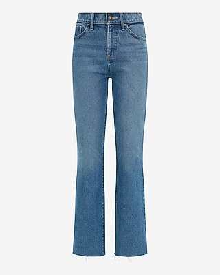 High Waisted Medium Wash Vent Raw Hem '90s Bootcut Jeans