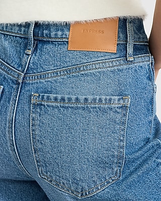 High Waisted Medium Wash Vent Raw Hem '90s Bootcut Jeans