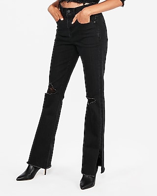 high waisted black ripped bootcut jeans