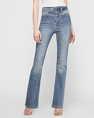 super high waisted belted bootcut jeans