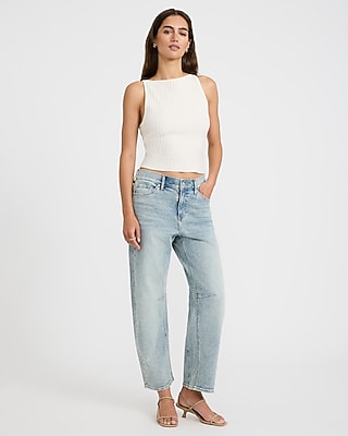 Low Slung Light Wash Barrel Jeans