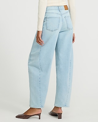 High Waisted Drawstring Barrel Light Wash Jeans