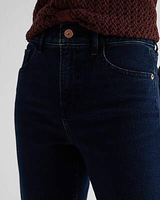 High Waisted Dark Wash Raw Hem Ankle Straight Jeans