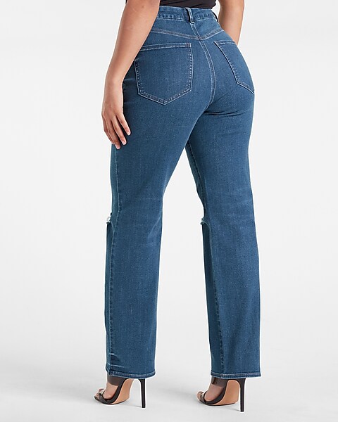 Express Super High Waisted Dark Wash Modern Straight Jeans, Women's Size:10