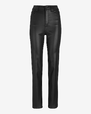 Super High Waisted Black Coated Modern Straight Jeans