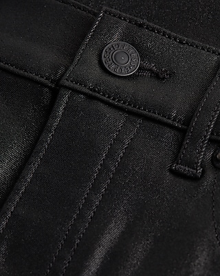 Super High Waisted Black Coated Modern Straight Jeans