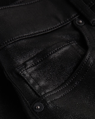 Super High Waisted Black Coated Modern Straight Jeans