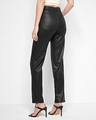 Super High Waisted Black Coated Modern Straight Jeans
