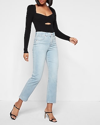 high waisted straight ankle jeans