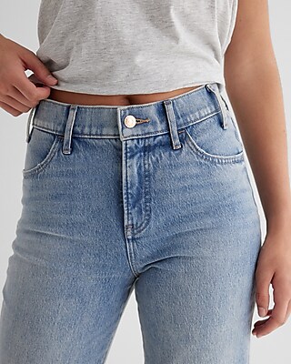 High Waisted Light Wash Ripped Straight Ankle Jeans