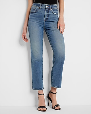 High Waisted Medium Wash Straight Ankle Jeans