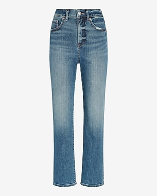 High Waisted Medium Wash Straight Ankle Jeans