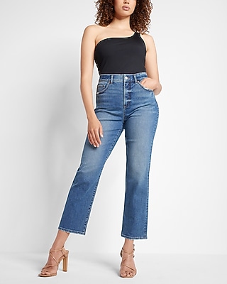 High Waisted Medium Wash Straight Ankle Jeans