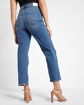 High Waisted Medium Wash Straight Ankle Jeans