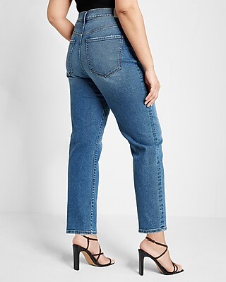 High Waisted Medium Wash Straight Ankle Jeans