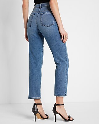 High Waisted Medium Wash Straight Ankle Jeans