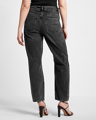 High Waisted Black Ripped Straight Ankle Jeans