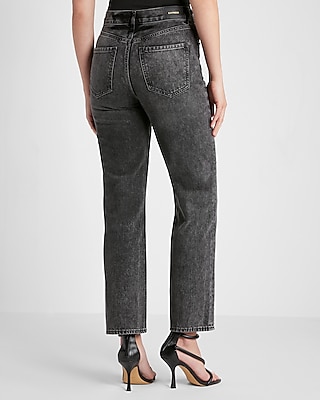 High Waisted Black Ripped Straight Ankle Jeans