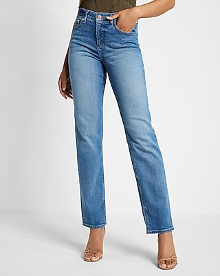 Express Mid Rise Medium Wash Modern Straight Jeans