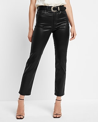 High Waisted Black Coated Straight Ankle Jeans