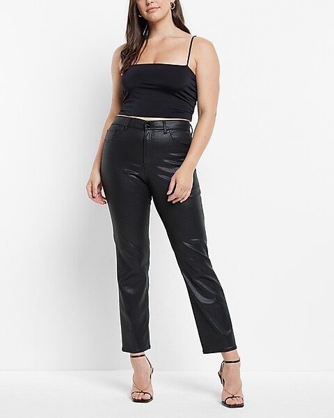 Express High Waisted Black Coated Straight Ankle Jeans
