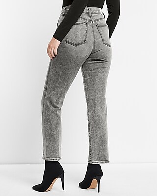 High Waisted Vented Hem Straight Ankle Jeans | Express